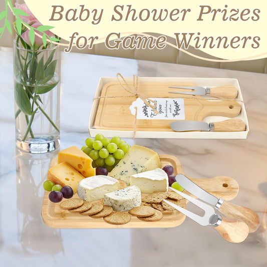 1 Set Baby Shower Prize for Game Winners Adults, Bridal Shower Prize for Guests, Small Cheese Board Gift Set with Wood Mini Charcuterie Board, Knives, Forks, Thank You Card & Gift Box