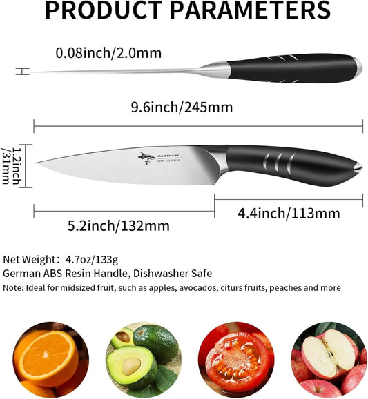 MAD SHARK 5 Inch Ultra Sharp Paring Knife, German Stainless Steel, Ergonomic Handle Design, Chopping Knife for Precise Cutting, Peeling, Slicing