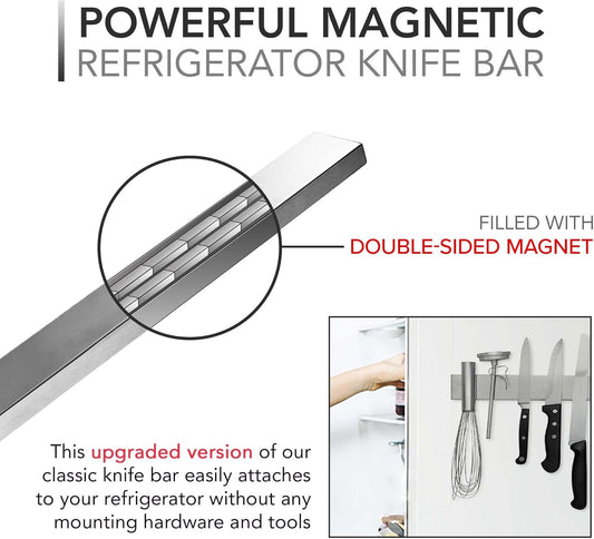 Modern Innovations 12 Inch Magnetic Knife Holder for Refrigerator, Magnetic Knife Holders for Fridge or Kitchen Wall No Drilling, Magnet Strips for Knives & Metal Utensils, Tool Rack, Stainless Steel