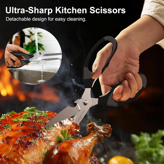 8” Ultra Sharp Kitchen Shears Heavy Duty - Stainless Steel Kitchen Shears for Food, Dishwasher Safte Kitchen Scissors for Meat Cutting