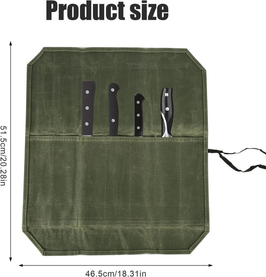 lasuroa Knife Roll Bag, Portable Chef Knife Bag with 7 Slots Canvas Knife Roll Storage Bag Knife Roll Case Gift for Chefs or Cooking Lovers (Green)