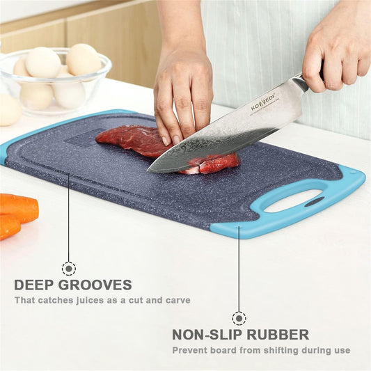 Viretang Plastic Cutting Boards Set of 3 Extra Large for Kitchen, Thick Chopping Board with Deep Juice Grooves, Non‑Slip Feet, Easy Grip Handle, BPA Free, Dishwasher Safe,Black