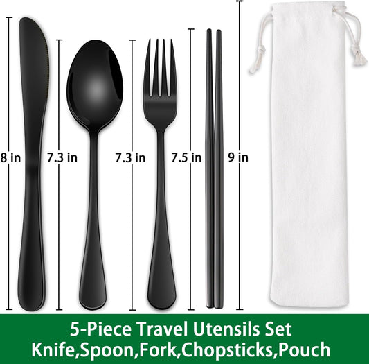 Rainbow Working Lunch Silveware Set,Reusable Travel Utensils Set With Case Includes Stainless Steel Chopsticks Knife Spoon And Fork,Camping Picnic Essentials