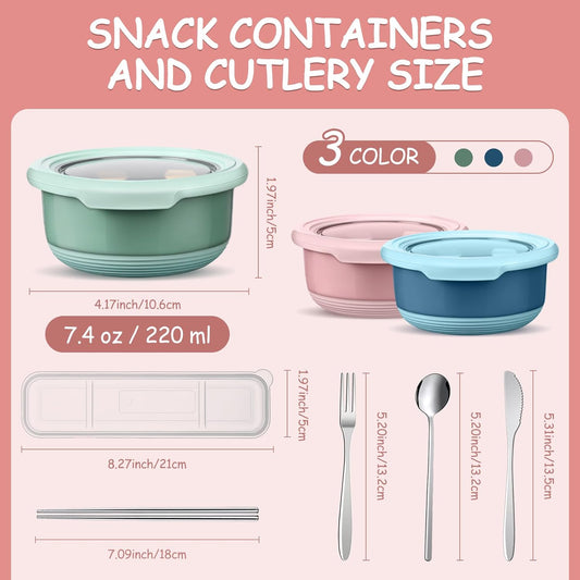 LemonRoad 36 Pack 7.5oz Stainless Steel Snack Containers Reusable Dressing Containers with Lids Lunch Box Chopsticks Knife Fork Spoon Flatware Set with Case for Meal Food Storage Picnic Travel