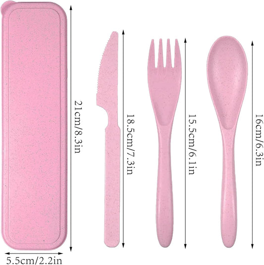 Reusable Travel Utensils Set with Case, 5 Sets Portable Wheat Straw Cutlery Including Knife Fork Spoons, Eco-Friendly BPA Free Tableware for Camping Picnic Lunch and Daily Use (Black)