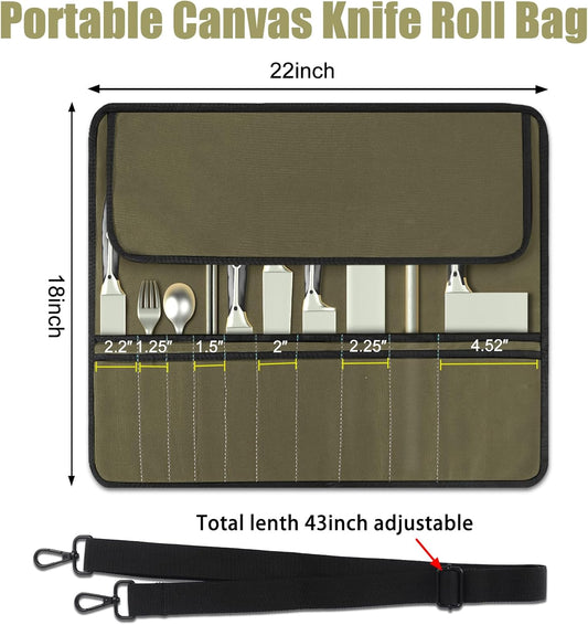 QIQU Orange Chef Knife Bag With 20 Slots Cutlery Knives Holders Protectors, Home Kitchen Travel Cooking Tools, Portable Canvas Knife Roll Storage Bag Chef Case for Camping or Working
