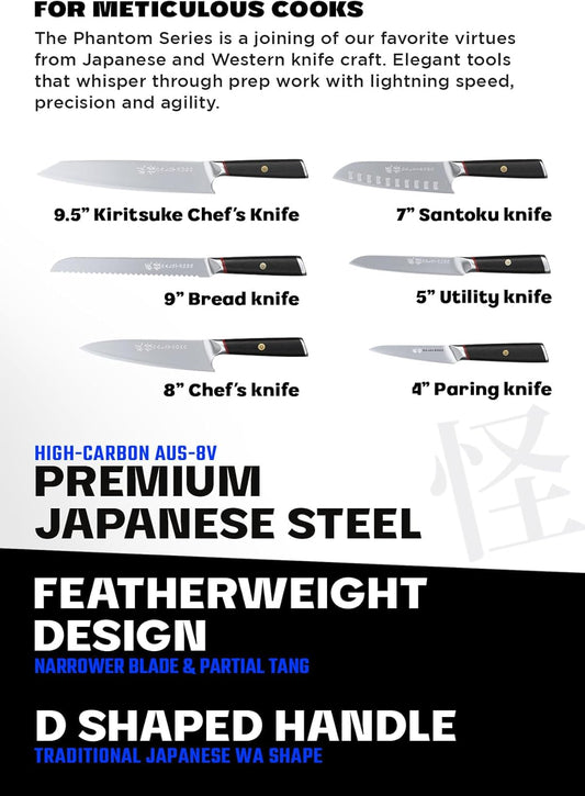 Dalstrong Knife Block Set -6pc- Magnetic Knife Stand-Phantom Series-Japanese High-Carbon AUS8 Steel-Knife Kitchen Set-Pakkawood Handle-Men's Valentines Gift