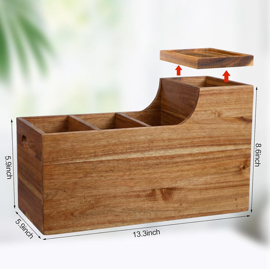 Acacia Wood Utensil Holder with Knife Block Acacia Kitchen Utensil Knife Holder Organizer Solid Wood Wall-mountable Storage Cooking and Silverware Rustic Wooden Organizer Container