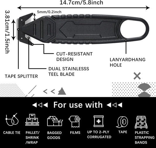 Therwen 30 Pcs Safety Box Cutter Knife of Stainless Steel Concealed Blade Package Opener with Tape Splitter for Carton Cardboard Wrap Letter Work Bag Straps Film Utility Tool (Black)