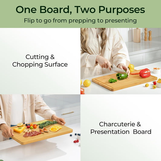 Keechee Bamboo Cutting Board, Durable Wood Cutting Boards for Kitchen with Deep Juice Grooves & Built-in Handles, Ideal Charcuterie & Chopping for Meat, Vegetables and Fruits Ideal Kitchen Gifts