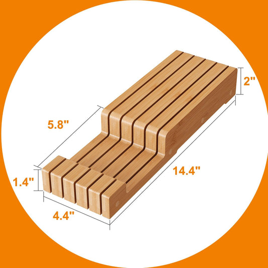 In-Drawer Bamboo knife block,Drawer Knife Storage Steak Knife Holder Without Knives,Holds up to 7 Knives(Not Include)