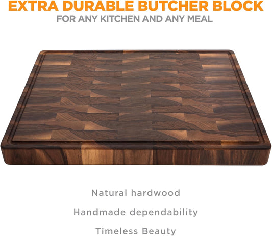 Large End Grain Walnut Cutting Board, Wedding Gift, Walnut or Maple Butcher Block with Rubber Feet, Up to 2” Thick, Personalized Cutting Board, Christmas Gift, Made in the USA