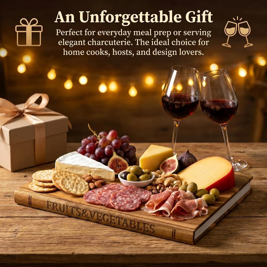 3-Piece Book-Shaped Cutting Board Set - Food Safe, Non-Slip Chopping Boards for Kitchen Organization and Stylish Serving,Acacia Wood