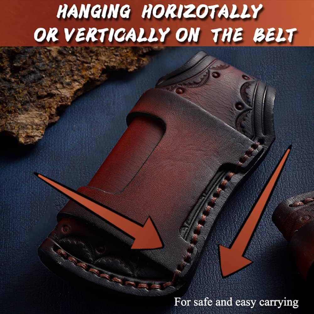 Omesio Pocket Knife Sheath, 4.53" Folding Leather Case, Horizontal Belt Sheath