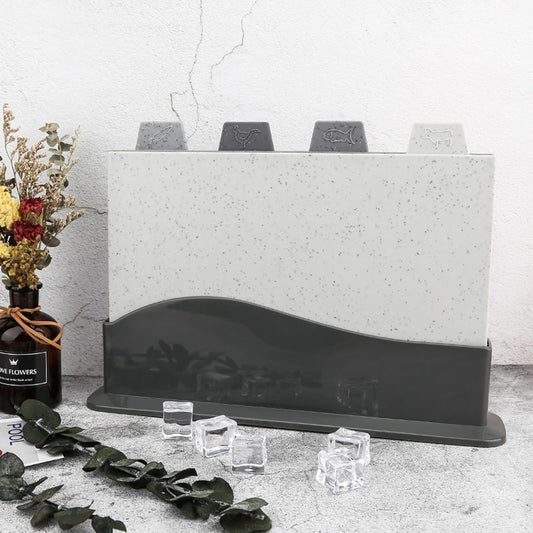 4-Piece Stone-Pattern Cutting Board Set with Storage Stand | Color-Coded, Non-Slip, Dishwasher Safe | Durable Large Food Chopping Boards