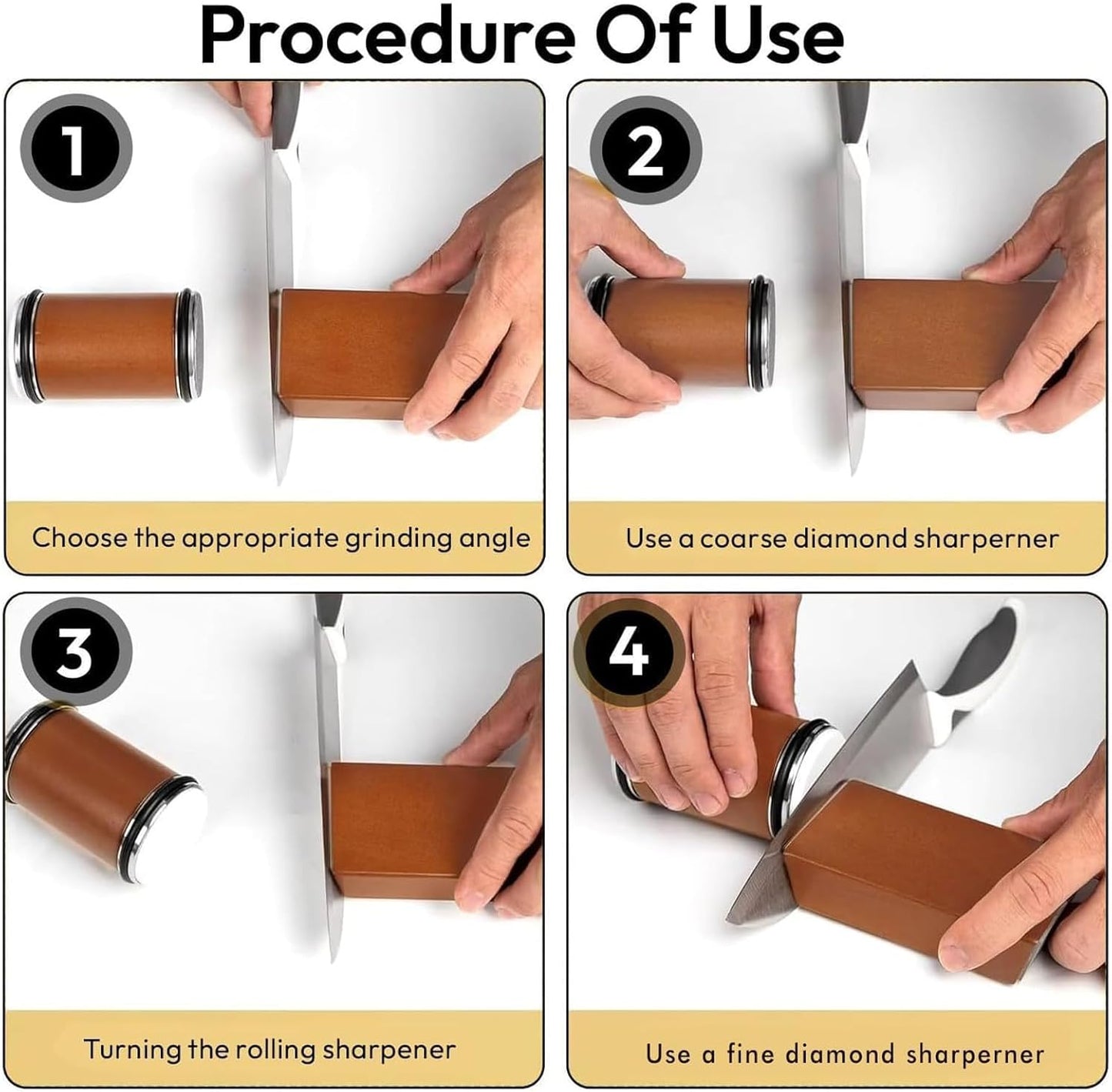 Bladeon Knife Sharpener, Rolling Knife Sharpener, with Magnetic Angle Guide, Diamond and Ceramic Sharpening Stones for Kitchen and Chef Knives, with 15 and 20 Degree Angles (1 set)