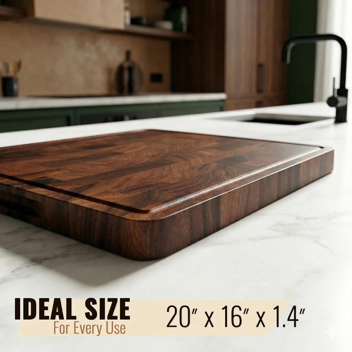 Babilonia Walnut Cutting Board - 17" x 13" x 1" Professional and Heavy Duty Non Toxic Wood Chopping Board, Wooden Charcuterie Boards & Butcher Block with Handles (Oil Bottle Included)