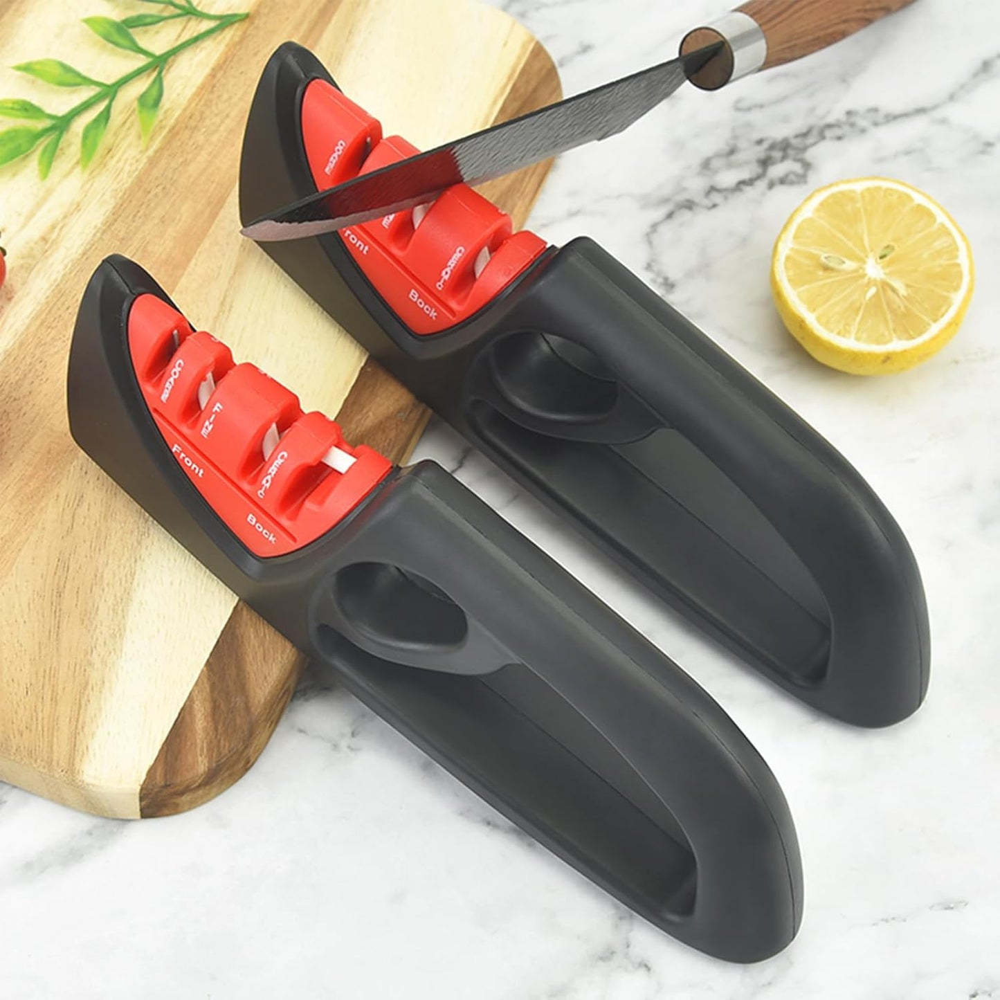 NileHome 4-in-1 Knife Sharpener, Professional kitchen knife sharpeners are suitable for steel knives, fruit knives, scissors, and all kinds of knives—Black Red