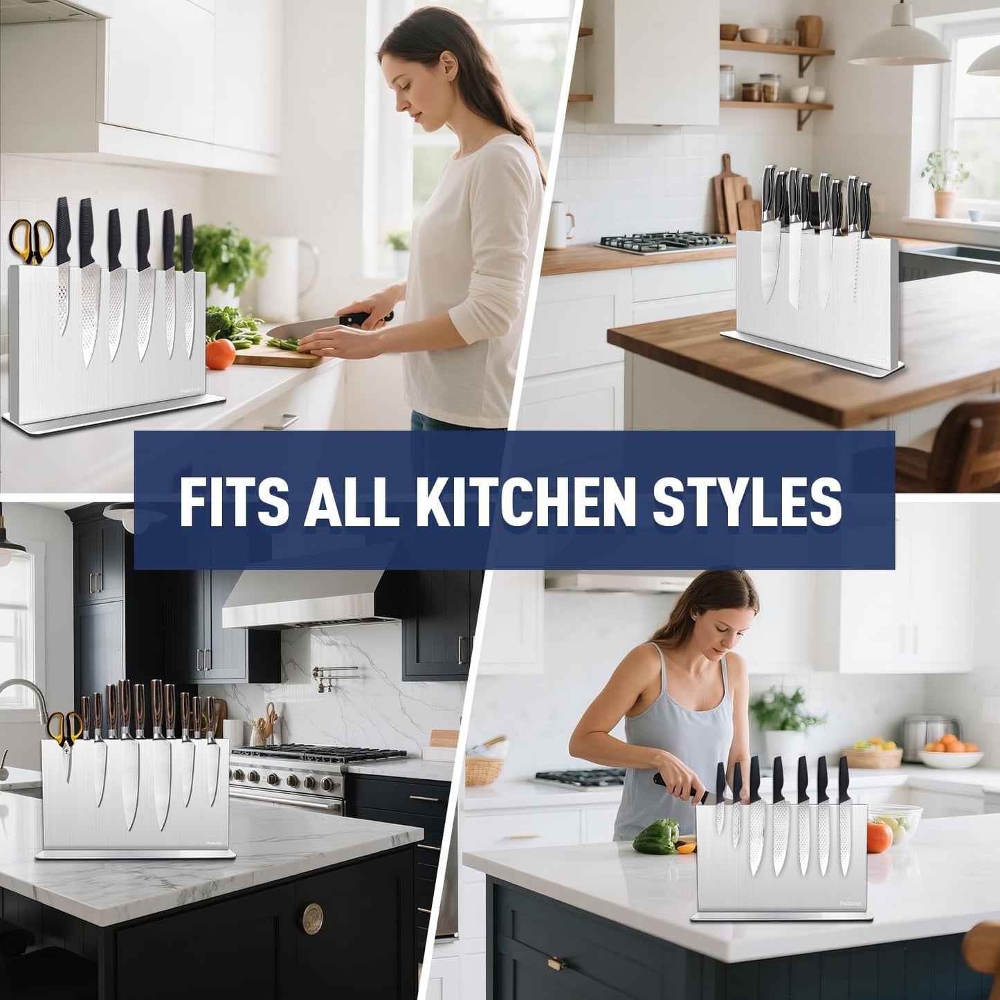 Magnetic Knife Block Without Knives—Stainless Steel Double-Sided Magnetic Knife Holder Stand with Strong Magnets, Knife Storage Organizer for Kitchen Counter top