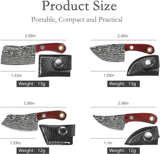 Mini Knife Set, Damascus Pocket Knife with Sharpener, Mini Chef EDC Knives, Tiny knife Cleaver Keychain Tiny Things for Package Opener, Box Cutter, Letter Opener - Set of 5
