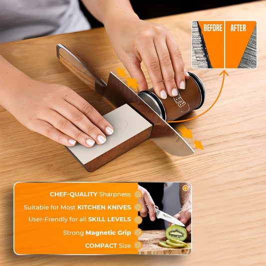 Rolling Knife Sharpener Kit with Leather Strop – Easy Knife Sharpening at 15° & 20° Angles – Magnetic Holder for Safe, Precise Sharpening – Great Kitchen Gift for Home Cooks