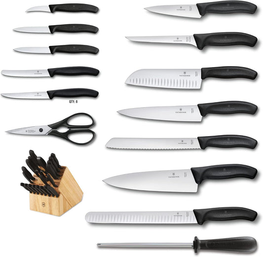 Swiss Classic Knife Block - Kitchen Knife Set with Block for Home Essentials - Includes Chef's Knife, Kitchen Shears & More - Black Handles, 22-Piece Set