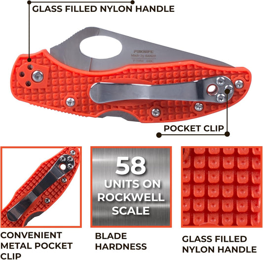 Firebird GANZO F759MS-OR Pocket Folding Knife 440C Stainless Steel Serrated Blade Anti-Slip Handle with Clip Fishing Camping EDC Utility Pocket Knife (Orange)