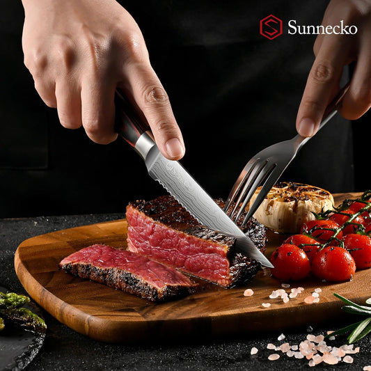 Steak Knives Set of 6,Premium Stainless Steel Serrated Steak Knife Set,Pakkawood Handle 4.5 Inch Kitchen Steak Knife with Gift Box
