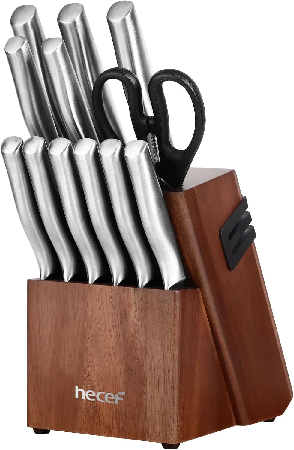 Silver Kitchen knife set of 5, Satin Finish Blade with Hollow Handle, includes 8" Chef, 8" Bread, 8" Santoku, 5" Utility and 3.5" paring knife