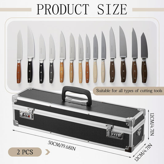 2 Pcs Chef's Knife Cases Aluminum Hard Shell with Double Combination Lock and Compartments Storage Box Portable Organizer with 8 Knife Slots for Cooking Classes