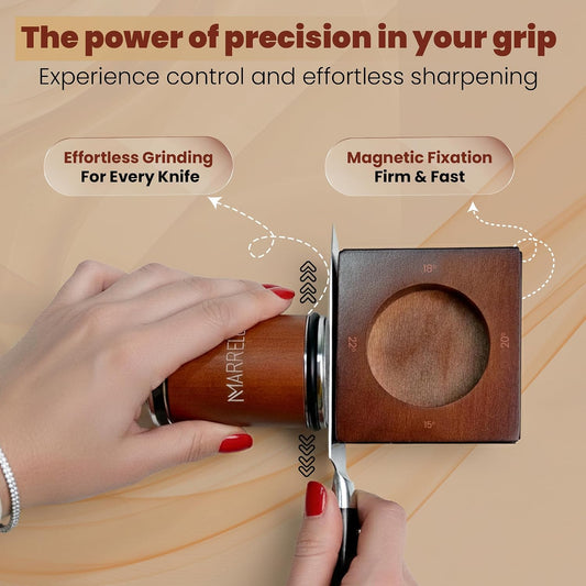 5 Pieces Rolling Knife Sharpener Kit - Magnetic Roller Sharpener with 4 Angle Base, 2 extra Diamond Discs and Dual Sided Leather Strop for Razor Sharp Kitchen and Outdoor Knives