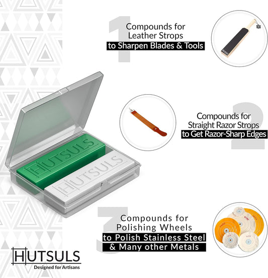 White & Green Strop Compound - Total 5 Oz Get Razor Sharp Edge with Green Honing Compound for Strop, Easy to Use Green & White Stropping Compound for Knives Guide, White Polishing Compound Bar