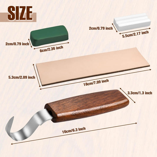 Wood Carving Knife with Leather Strop and Polishing Compound for Spoon Bowl Cup Carving Tools Wood Carving Tools for Beginner & Professional Whittling Tools for Woodcraft and DIY Projects