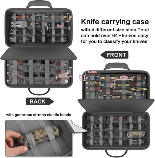 Knife Display Case for 64+ Pocket Knives and Folding Models with Handle | Knives Organized Carrier, Butterfly and EDC Mini Models, Outdoor Survival Tactical Collection Storage, Grey