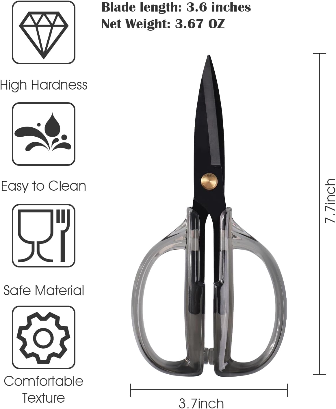 Kitchen Shears Scissors, 7.7inch Gold Titanium Plated Scissor-Meat and Poultry Shears, Dishwasher Safe, Acrylic Handel All Purpose Stainless Steel Utility Scissor - Diamond Clear