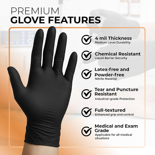 Nitrile Gloves Disposable Latex Free | 4 Mil Powder Free, Food Safe, Kitchen & Medical - Cleaning & Tattoo Supplies