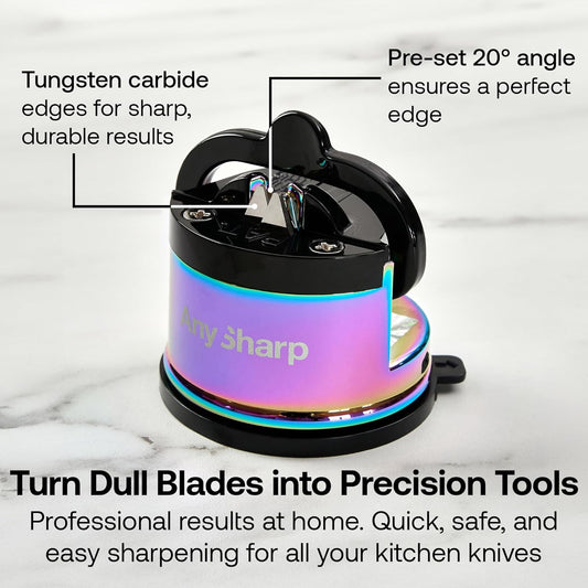 โ CHEF โ Easy to Use, Hands Free Knife Sharpener - Oil Slick | Sharpening Tool with PowerGrip Suction Base and 20-Deg Pre-Set Angle - For All Knives: Chef's, Serrated, and Hardened Steel