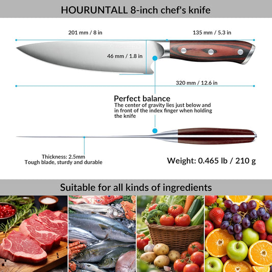 8 Inch stainless steel chef's knife with Innovative Safety Notch | Forged 5CR15MOV High Carbon Stainless Steel,Ultra Sharp Vegetable &Meat Cleaver with Ergonomic Wood Handle for Pro Chefs