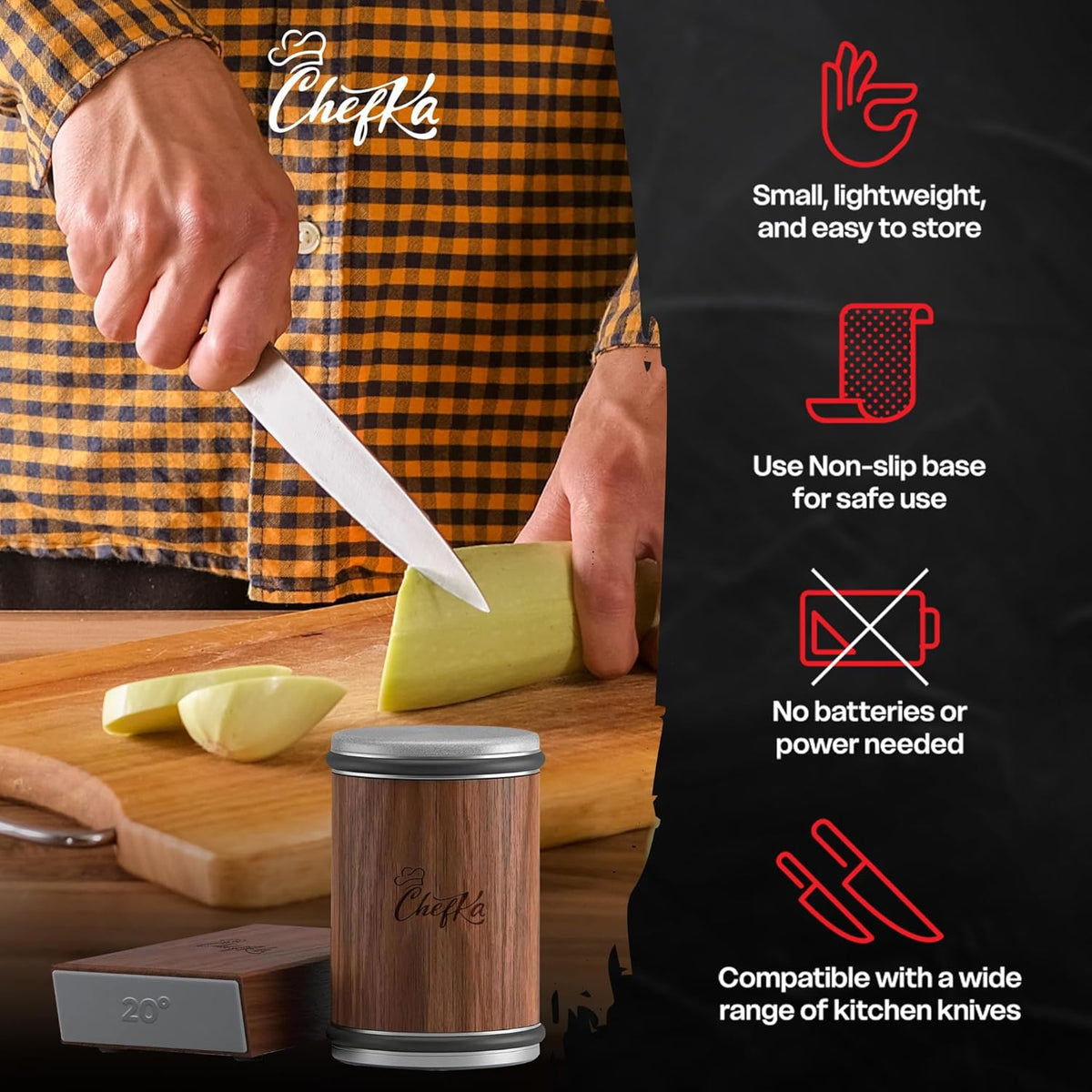 Rolling Knife Sharpener Kit w/Magnetic Angle Guide (15° & 20°) – Diamond Knife Sharpening System and Stainless Helix Honing Disk, Wooden Roller Tool for Kitchen, Chef, Pocket & Outdoor Knives