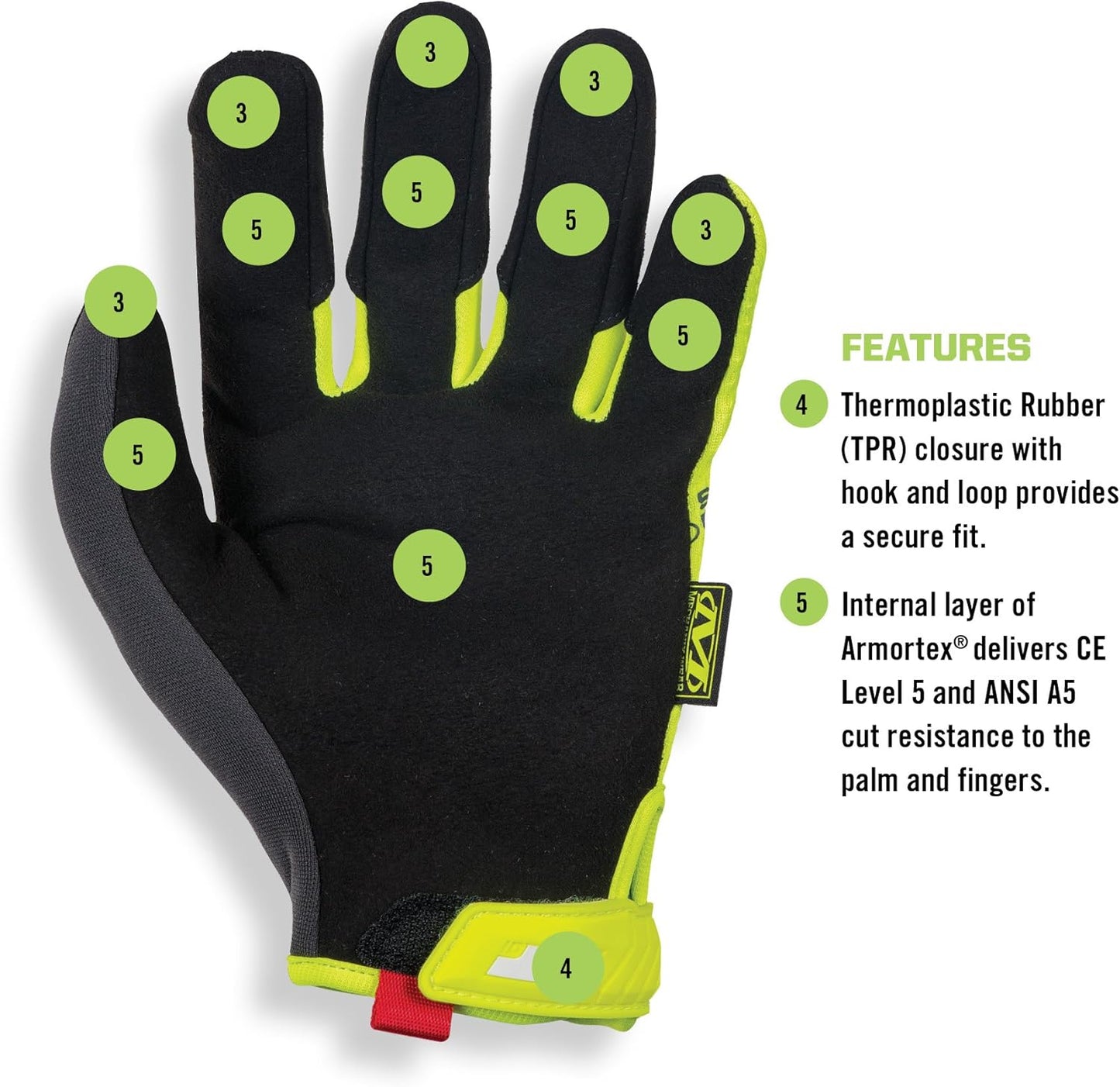 Original E5 Hi-Viz Cut Resistant Gloves Yellow Large | Armortex & TrekDry Construction with Hi-Viz Cut Resistance for High-Risk Heavy-Duty Work Environments