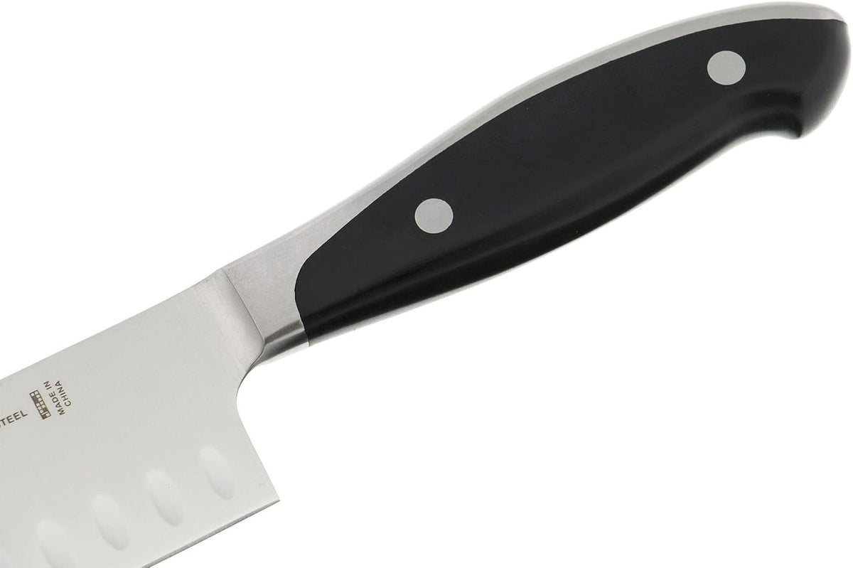 Forged Synergy 7-inch Hollow Edge Santoku Knife, Black/Stainless Steel