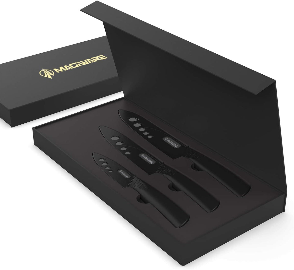 Magiware Ceramic Knives, Ceramic Knife Set with Sheaths Cover -Sharp Longer Never Rust (include 6 Inch Chef Knife, 5inch Utility Knife, and 4 Inch Paring Knife
