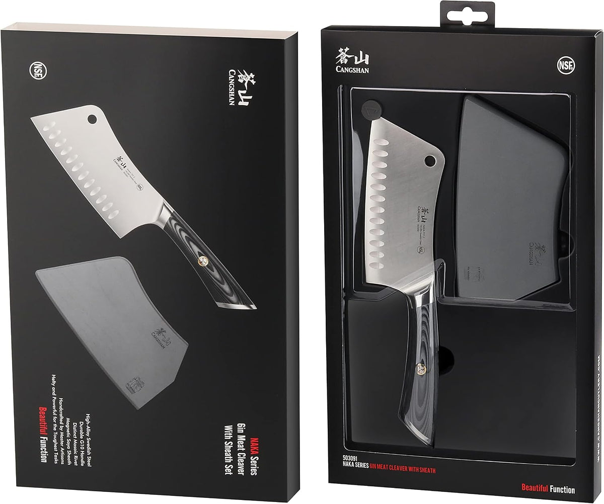 Cangshan NAKA Series 6-inch Meat Cleaver with Sheath, Forged Swedish 14C28N Steel, 503091