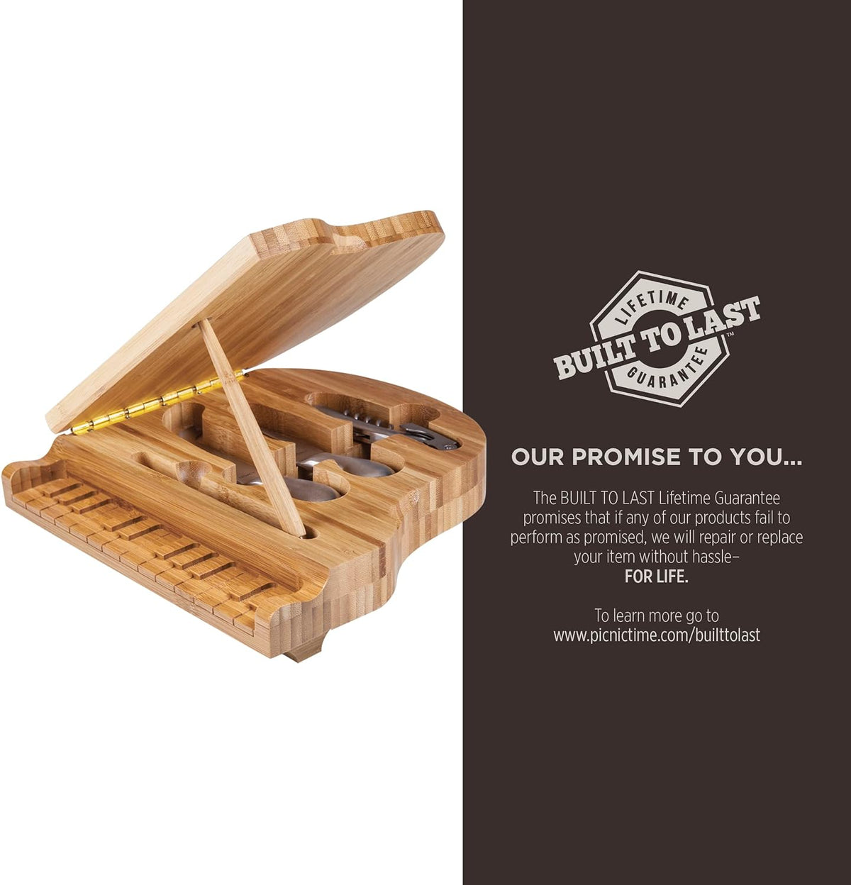 PICNIC TIME Piano Cheese Board & Knife Set, Novelty Charcuterie Board Set with Stainless Steel Tools Housed in Piano Case Under the Lid, Swivel-Open Serving Platter, and Charcuterie Set, (Parawood)
