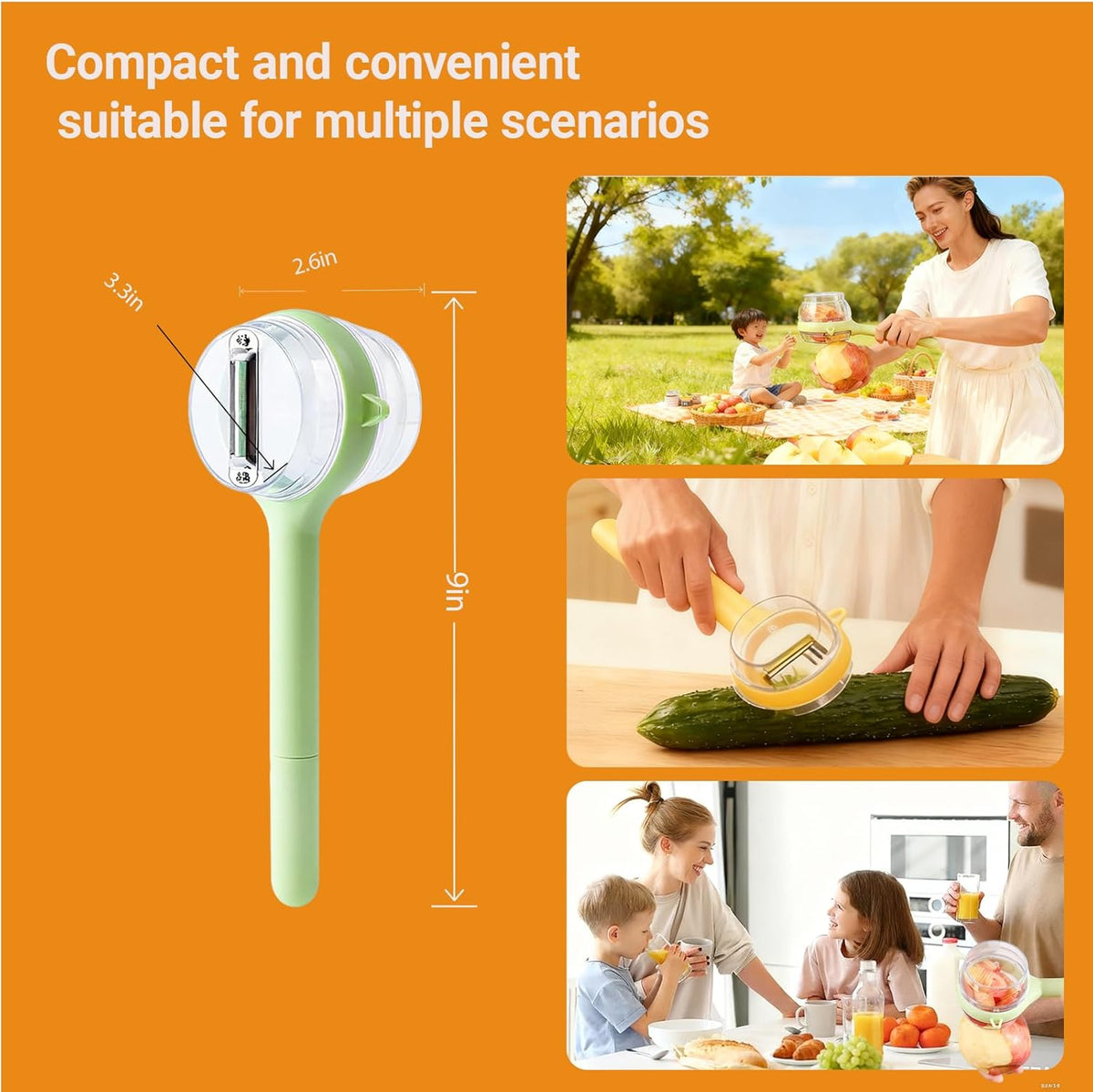 3-in-1 Vegetable Peeler with Storage Container - Stainless Steel Blade, Built-in Knife in Handle, Catches Peels, for Kitchen, Backyard BBQs, Picnics, Outdoor Parties - Easy Clean (Yellow)