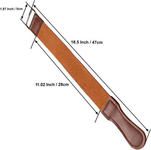 Leather Strop for Knife Sharpening, Straight Razor Sharpener, 18.5x1.97 In | Hanging Leather Strap with Handle and Swivel Loop, Works with Diamond Pastes for Knife and Chisel Edge Polishing