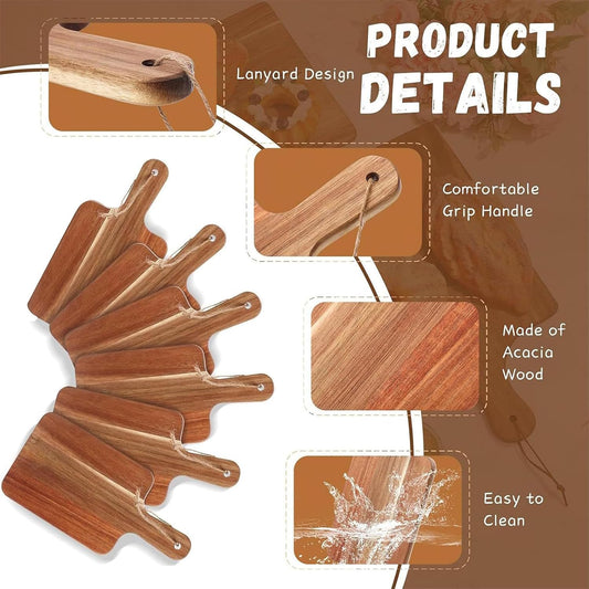 6 Pcs Acacia Wood Cutting Board with Handle, Small Wooden Charcuterie Boards, Decorative Bulk Serving Boards for Kitchen Cheese Bread (12 x 6 x 0.6 Inch)