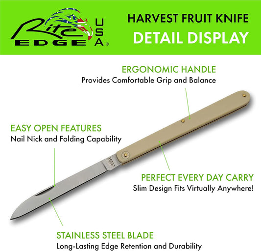SZCO 10.5" Folding Fruit Knife with Drop Point Blade, Stainless Steel, Yellow Handle – Durable Everyday Carry Knife for Cutting, Slicing, and Piercing