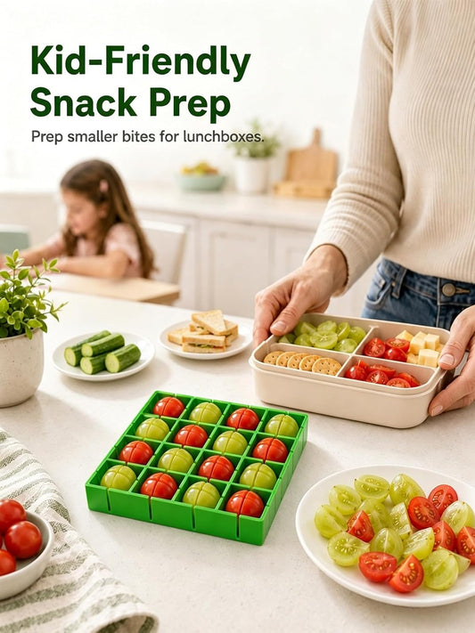 Grapes Cherry Tomatoes Cutter Slicer Half or Quarter Cutting 16Pcs at a Time, Food Grade Material, Dishwasher Safe, Fruit Container Holder Cutter for Salad Kids Baby Toddlers' Snacks