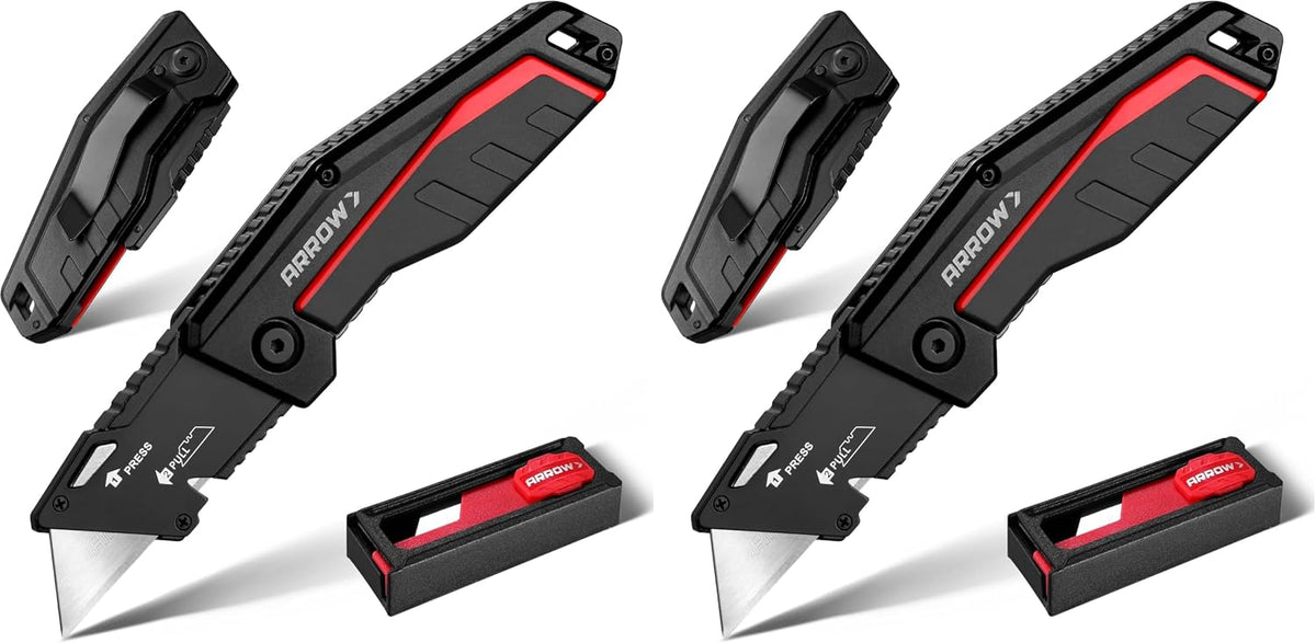 ARROW Folding Utility Knife, Quick Change Box Cutter with 10 Blades